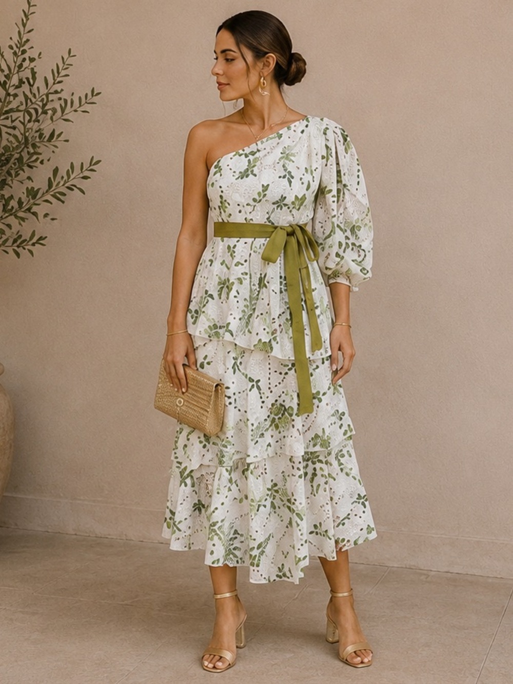 NWT ASOS one shoulder cut work floral print dress with belt